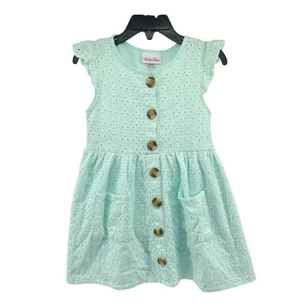 Little Lass Toddler Girls Aqua Eyelet Flutter Sleeve Dress 4T – A-Line